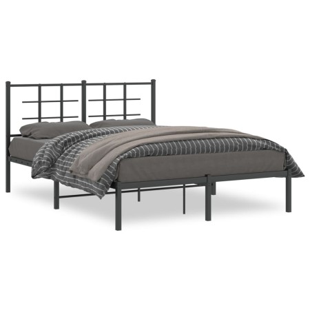 Estructura de cama con cabecero metal negro 135x190 cm de , Camas y somieres - Ref: Foro24-355560, Precio: 100,55 €, Descuent...