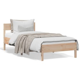 Solid pine wood bed frame with headboard 90x200 cm by , Beds and slatted bases - Ref: Foro24-842762, Price: 82,01 €, Discount: %