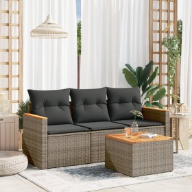 4-piece garden sofa set and gray synthetic rattan cushions by , Garden sets - Ref: Foro24-3225766, Price: 254,98 €, Discount: %