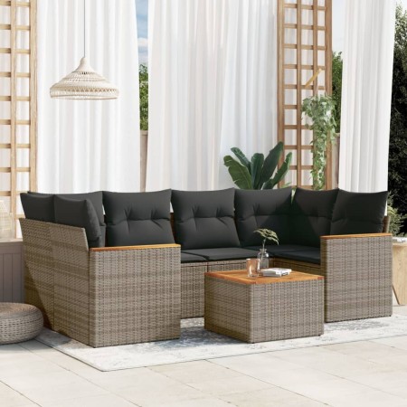 7-piece garden sofa set with gray PE rattan cushions by , Garden sets - Ref: Foro24-3225801, Price: 447,77 €, Discount: %