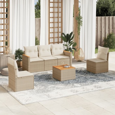 Garden sofa set with cushions 6 pieces beige synthetic rattan by , Garden sets - Ref: Foro24-3225855, Price: 435,99 €, Discou...