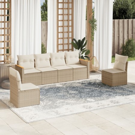 Gartensofa-Set mit Kissen, 6-teilig, beiges synthetisches Rattan von , Gartensets - Ref: Foro24-3225862, Preis: 452,18 €, Rab...