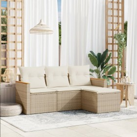 Gartensofa-Set mit Kissen, 4-teilig, beiges synthetisches Rattan von , Gartensets - Ref: Foro24-3225904, Preis: 300,99 €, Rab...