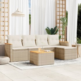 Gartensofa-Set mit Kissen, 6-teilig, beiges synthetisches Rattan von , Gartensets - Ref: Foro24-3225925, Preis: 425,99 €, Rab...