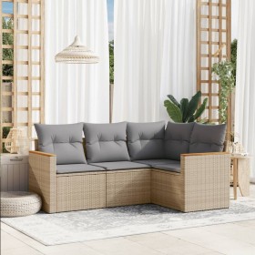 Gartensofa-Set mit beigem Kissenmix, 4-teilig aus PE-Rattan von , Gartensets - Ref: Foro24-3225933, Preis: 289,77 €, Rabatt: %