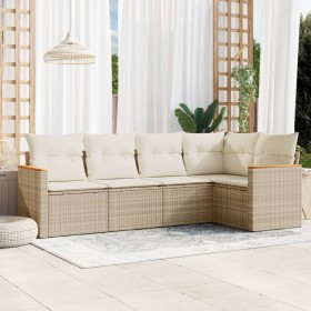 Garden sofa set with cushions 5 pieces beige synthetic rattan by , Garden sets - Ref: Foro24-3225946, Price: 445,35 €, Discou...