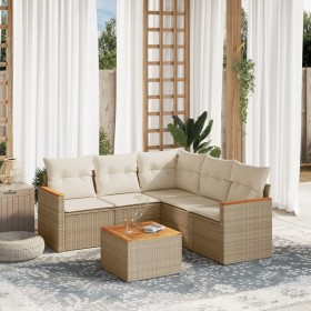 Garden sofa set with cushions 6 pieces beige synthetic rattan by , Garden sets - Ref: Foro24-3225967, Price: 498,99 €, Discou...