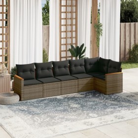 6-piece garden furniture set and gray synthetic rattan cushions by , Garden sets - Ref: Foro24-3225990, Price: 399,57 €, Disc...