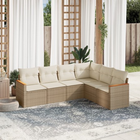 Garden sofa set with cushions 6 pieces beige synthetic rattan by , Garden sets - Ref: Foro24-3226002, Price: 462,91 €, Discou...