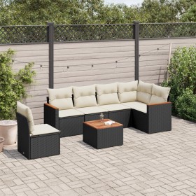 7-teiliges Garten-Essset und schwarze Kissen aus synthetischem Rattan von , Gartensets - Ref: Foro24-3226021, Preis: 428,65 €...