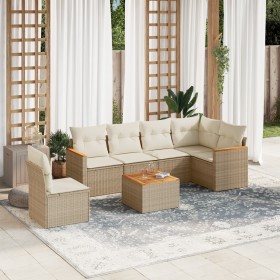 7-teiliges Gartensofa-Set und beige synthetische Rattankissen von , Gartensets - Ref: Foro24-3226023, Preis: 553,99 €, Rabatt: %