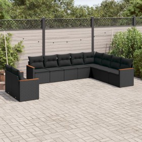 Gartensofa-Set 10-teilig mit schwarzen synthetischen Rattankissen von , Gartensets - Ref: Foro24-3226111, Preis: 610,58 €, Ra...