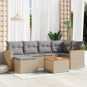 Gartensofa-Set mit beigem Kissenmix, 7-teilig aus PE-Rattan von , Gartensets - Ref: Foro24-3226185, Preis: 455,75 €, Rabatt: %