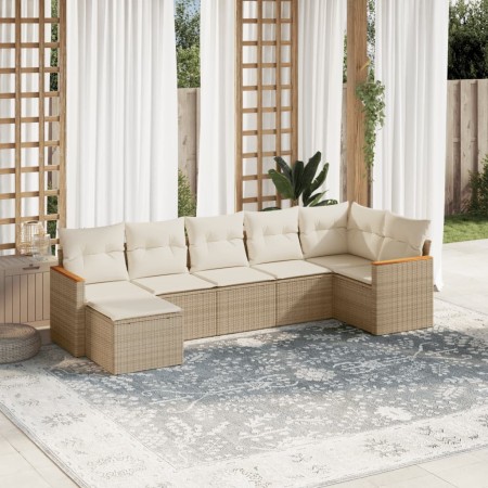 7-teiliges Gartensofa-Set und beige synthetische Rattankissen von , Gartensets - Ref: Foro24-3226191, Preis: 525,95 €, Rabatt: %