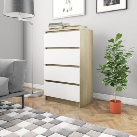 Aparador madera contrachapada blanco roble Sonoma 60x35x98,5 cm de , Aparadores - Ref: Foro24-800536, Precio: 125,94 €, Descu...