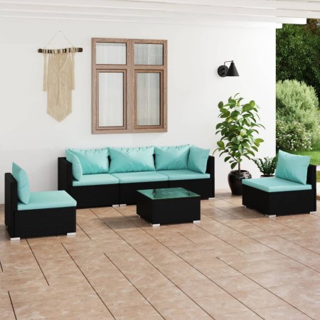 Set de muebles de jardín 6 pzas y cojines ratán sintético negro de , Conjuntos de jardín - Ref: Foro24-3102193, Precio: 718,6...