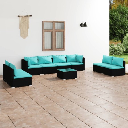 Set de muebles de jardín 9 pzas y cojines ratán sintético negro de , Conjuntos de jardín - Ref: Foro24-3102257, Precio: 1,00 ...