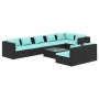 Set de muebles de jardín 9 pzas y cojines ratán sintético negro de , Conjuntos de jardín - Ref: Foro24-3102409, Precio: 885,9...