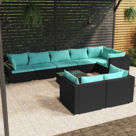 9-teiliges Gartenmöbel-Set und schwarze synthetische Rattankissen von , Gartensets - Ref: Foro24-3102489, Preis: 1,00 €, Raba...