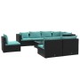 Set de muebles de jardín 9 pzas y cojines ratán sintético negro de , Conjuntos de jardín - Ref: Foro24-3102553, Precio: 818,9...