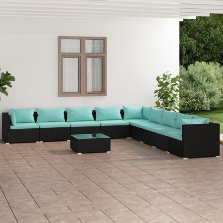 Set de muebles de jardín 10 pzas cojines ratán sintético negro de , Conjuntos de jardín - Ref: Foro24-3101793, Precio: 1,00 €...