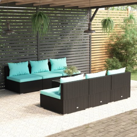 Gartenmöbel- und Kissenset, 7-teilig, schwarzes synthetisches Rattan von , Gartensets - Ref: Foro24-3101457, Preis: 766,99 €,...