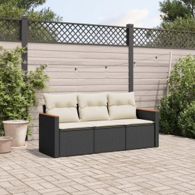 Gartensofa-Set mit Kissen, 3-teilig, schwarzes synthetisches Rattan von , Gartensets - Ref: Foro24-3225755, Preis: 201,16 €, ...