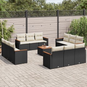 Garden sofa and cushion set 13 pieces black synthetic rattan by , Garden sets - Ref: Foro24-3225839, Price: 880,98 €, Discoun...