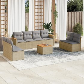 Gartensofa-Set mit beigem Kissenmix, 9-teilig aus PE-Rattan von , Gartensets - Ref: Foro24-3225898, Preis: 553,30 €, Rabatt: %