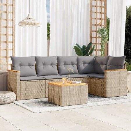 Gartensofa-Set mit beigem Kissenmix, 6-teilig, PE-Rattan von , Gartensets - Ref: Foro24-3225954, Preis: 402,51 €, Rabatt: %