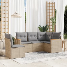 Gartensofa-Set mit beigem Kissenmix, 5-teilig aus PE-Rattan von , Gartensets - Ref: Foro24-3225975, Preis: 351,06 €, Rabatt: %