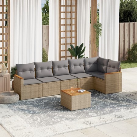 Gartensofa-Set mit beigem Kissenmix, 7-teilig aus PE-Rattan von , Gartensets - Ref: Foro24-3225996, Preis: 473,28 €, Rabatt: %