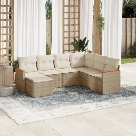 7-teiliges Gartensofa-Set und beigefarbene synthetische Rattankissen von , Gartensets - Ref: Foro24-3226205, Preis: 525,95 €,...