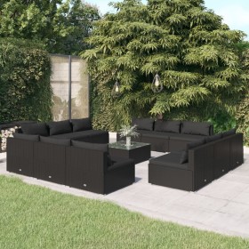 Set muebles de jardín 13 pzas y cojines ratán sintético negro de , Conjuntos de jardín - Ref: Foro24-3101576, Precio: 1,00 €,...