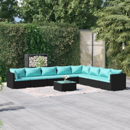 9-teiliges Gartenmöbel-Set und Kissen aus synthetischem Rattan schwarz von , Gartensets - Ref: Foro24-3101777, Preis: 885,93 ...