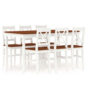 Dining set 7 pieces white and brown pine wood by vidaXL, Furniture sets for kitchens and dining rooms - Ref: Foro24-283378, P...