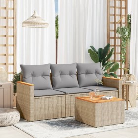 Gartensofa-Set mit beigem Kissenmix, 4-teilig aus PE-Rattan von , Gartensets - Ref: Foro24-3225765, Preis: 263,99 €, Rabatt: %