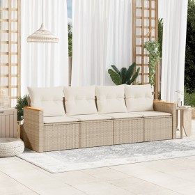 Gartensofa-Set mit Kissen, 4-teilig, beiges synthetisches Rattan von , Gartensets - Ref: Foro24-3225771, Preis: 312,99 €, Rab...