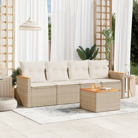 Gartensofa-Set mit Kissen, 5-teilig, beiges synthetisches Rattan von , Gartensets - Ref: Foro24-3225778, Preis: 365,99 €, Rab...