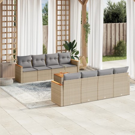 Gartensofa-Set mit beigem Kissenmix, 9-teilig aus PE-Rattan von , Gartensets - Ref: Foro24-3225821, Preis: 586,04 €, Rabatt: %