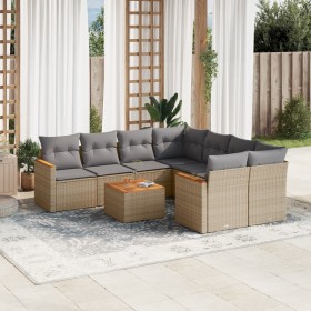 Gartensofa-Set mit beigem Kissenmix, 9-teilig aus PE-Rattan von , Gartensets - Ref: Foro24-3225828, Preis: 583,99 €, Rabatt: %