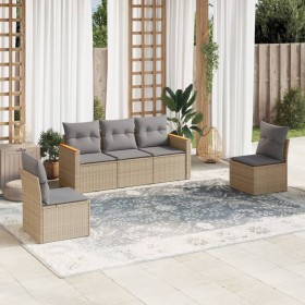 Gartensofa-Set mit beigem Kissenmix, 5-teilig aus PE-Rattan von , Gartensets - Ref: Foro24-3225849, Preis: 319,72 €, Rabatt: %