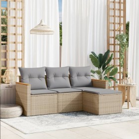 Gartensofa-Set mit beigem Kissenmix, 4-teilig aus PE-Rattan von , Gartensets - Ref: Foro24-3225905, Preis: 258,19 €, Rabatt: %