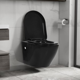 Black Ceramic Rimless Wall-Mounted Toilet by vidaXL, Bathrooms - Ref: Foro24-145238, Price: 186,38 €, Discount: %