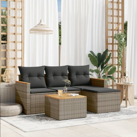 Gartensofa-Set mit Kissen, 5-teilig, graues synthetisches Rattan von , Gartensets - Ref: Foro24-3225913, Preis: 297,43 €, Rab...