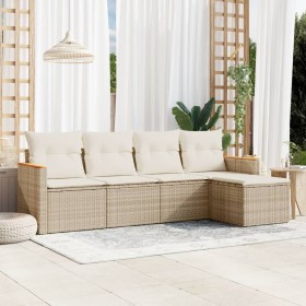 Garden sofa set with cushions 5 pieces beige synthetic rattan by , Garden sets - Ref: Foro24-3225918, Price: 363,99 €, Discou...