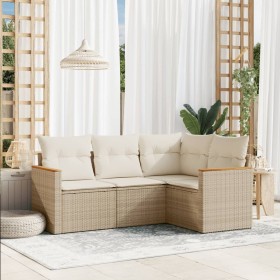 Gartensofa-Set mit Kissen, 4-teilig, beiges synthetisches Rattan von , Gartensets - Ref: Foro24-3225932, Preis: 382,99 €, Rab...