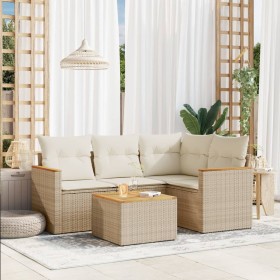 Gartensofa-Set mit Kissen, 5-teilig, beiges synthetisches Rattan von , Gartensets - Ref: Foro24-3225939, Preis: 443,95 €, Rab...