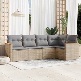 Gartensofa-Set mit beigem Kissenmix, 5-teilig aus PE-Rattan von , Gartensets - Ref: Foro24-3225947, Preis: 351,06 €, Rabatt: %