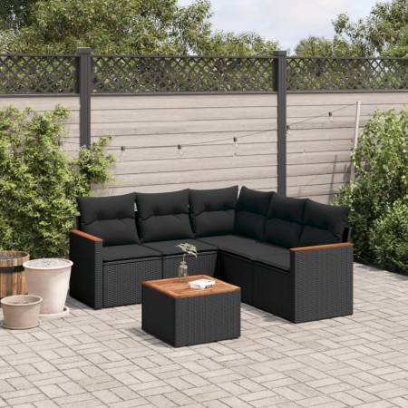 6-teiliges Gartensofa-Set und schwarze synthetische Rattankissen von , Gartensets - Ref: Foro24-3225964, Preis: 355,99 €, Rab...